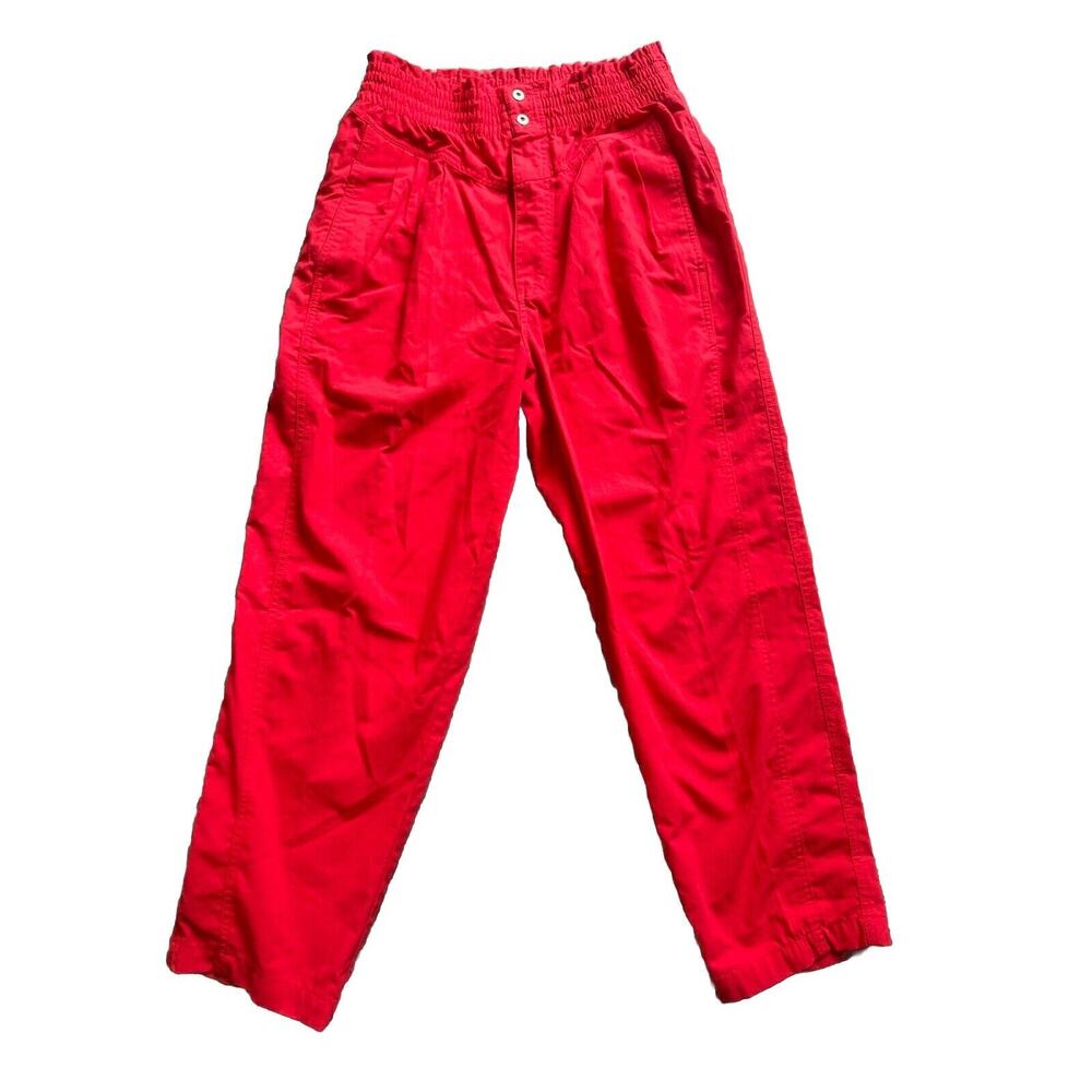 VTG 80s Pants‎ Red High Waist Mom Trousers Pleated Tapered Paper Bag 28 P Medium